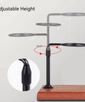 Adjustable Height 360 Rotating Pour Over Coffee Dripper Stand With Sapele Wood Base and Aluminum Arm for Manual Brewing.