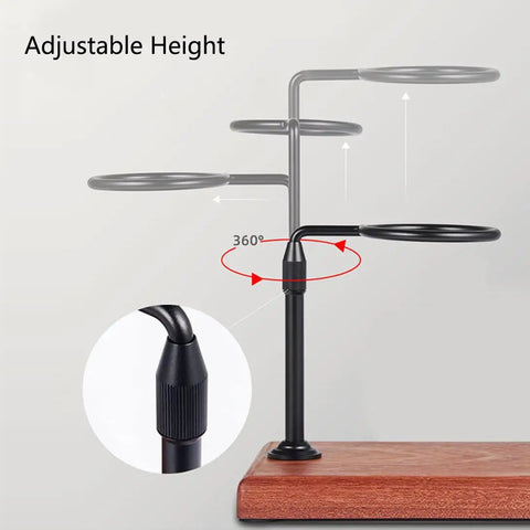Adjustable Height 360 Rotating Pour Over Coffee Dripper Stand With Sapele Wood Base and Aluminum Arm for Manual Brewing.