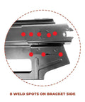 Close-up of 8 weld spots on Beefy 2 Hole Steel Magazine Assembly For NR83A Nailers, 70 Nail Capacity, 21 Degree Angle