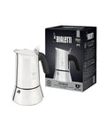 Venus Stainless Steel Espresso Maker For Stovetops Two Cup 85 Ml Not Induction Safe Durable 18 10 Finish alongside packaging.