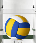 No Sweat Setup Acrylic Display Case Triangle Connector Seamless Assembly Clear Display Box holding a volleyball on transparent shelf.