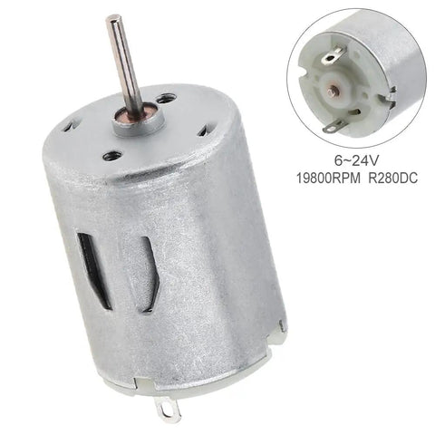R280 DC Motor 6 To 24 Volt 19800 RPM High Speed Micro Motor with visible terminals and shaft for hobby projects and DIY builds