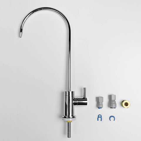 Pure Water Tap with Ceramic Filter for Kitchen Sink - 150Mm X 328Mm Brass Faucet and components displayed on a white surface.
