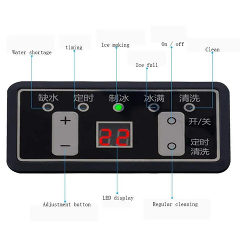Control panel of Bad Ass High Capacity Ice Maker Pumping 55 Kilos Of Round Cubes Daily for easy ice production management.