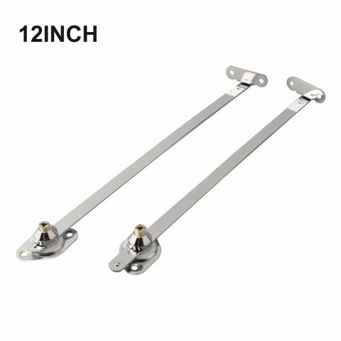 Nickel Plated Cabinet Lid Support Hinges 12 Inch 2 Pack with Thickened Connectors for doors and cupboards, shown from top view.