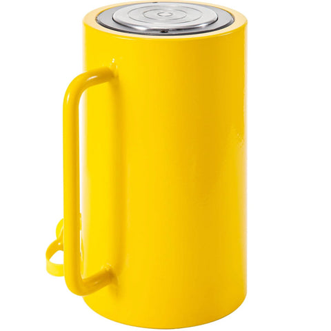 Mophorn 50T hydraulic cylinder jack, yellow metal body with side handle.