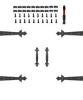 Screw Mounted Faux Garage Door Hardware Set With 4 Hinges And 2 Handles In Durable ABS Plastic, includes screws and screwdriver bit