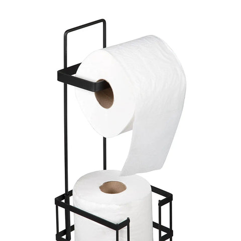 Vertical Free Standing Toilet Paper Dispenser Stand For Jumbo Mega Roll Storage No Fuss Easy Access With Matte Black Bathroom Organizer Modern Minimalist Decor