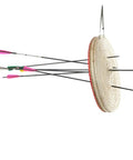 Traditional 3-Layer Straw Archery Target Hand Made For Outdoor Practice, 20 Inch Solid Core With 2.3 Inch Thickness, side view with arrows