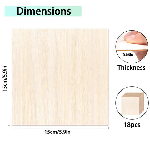 Kickass 18 Pack Premium Basswood Sheets 6 By 6 Inch One Sixteenth Thick Wood Panels For Diy Crafts Laser Cutting Engraving Painting Woodworking Projects Sweet Craft Material dimensional illustration showing size and thickness