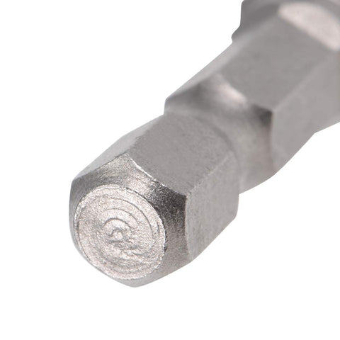 Closeup of the hex shank on Magnetic T45 Torx Screwdriver Bits Set One Quarter Inch Hex Shank Two Inch Length S2 Steel