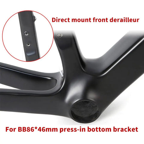 Disc Brake Road Bike Frameset With 700C Carbon Frame showing direct mount front derailleur and BB86*46mm bottom bracket