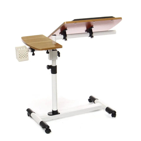 Slick Rolling Laptop Desk With Totally Adjustable Height And Easy Tilt Panel, featuring sturdy design and rolling cart base.
