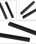 390 Piece Spring Steel Pin Assortment Kit With 13 Sizes From M1.5 to M6 Slotted Pins in black finish for quick repairs and robotics projects.