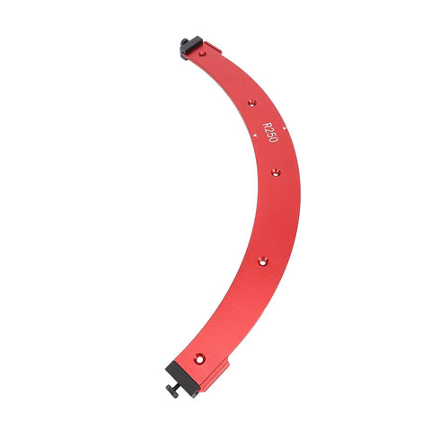 Heavy Duty Aluminum Alloy Router Jig For R250 Radius Rounded Edges With High Contrast Scales, red curved cutting edge.