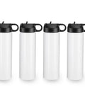 4 Pack White 20 Oz Sublimation Stainless Steel Tumblers With Sippy Lid And Straw, Heat Press Ready, totally customizable water bottles.
