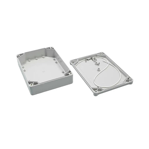 Open view of Rugged ABS Plastic Weatherproof Electrical Enclosure Box With IP65 Waterproof Rating, lid and base shown separately.
