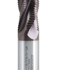 Close-up of Accusize roughing end mill, M42 cobalt TiAlN coated, 3/4in dia, 3/4in shank, 1-5/8in flute length