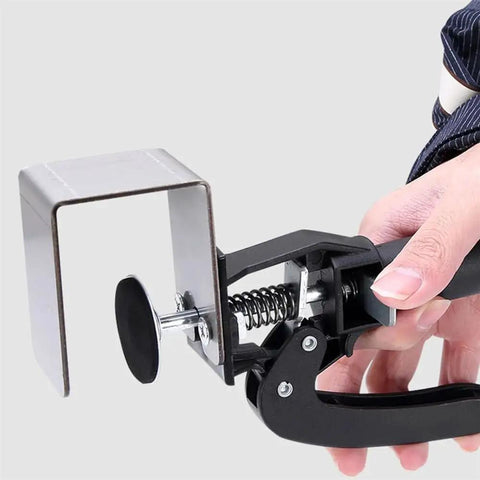 Quick Release Adjustable U Shaped Drawer Clamps For No Sweat Panel Install With Hella Secure Grip Smooth Woodworking Assembly Clips, close-up of clamp in use.
