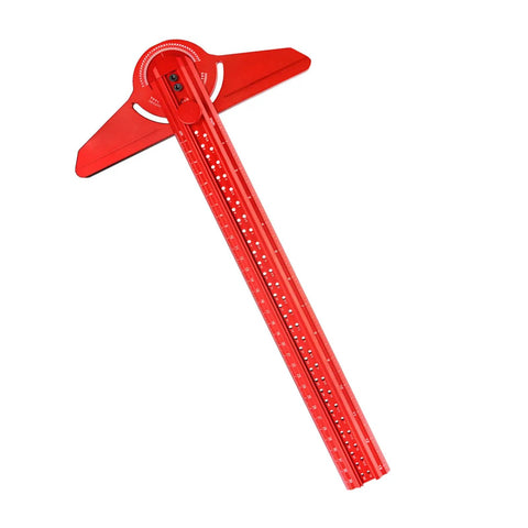 Aluminum Angle Finder Ruler With Integrated Protractor And Snap Marking Gauge For Spot On Construction Layouts showing vibrant red design.