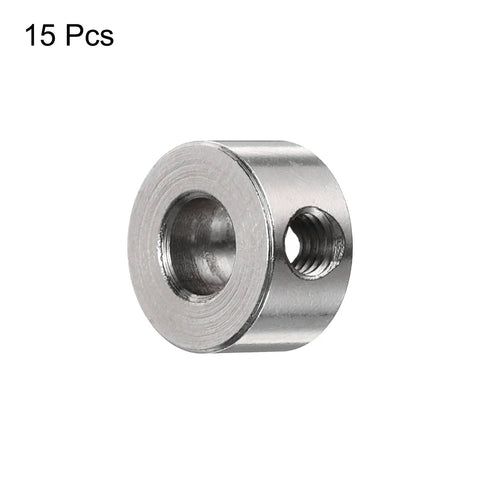 15 Piece Set Screw Shaft Collars 4.05mm Bore 9mm OD 5mm Width Nickel Plated Carbon Steel Drill Stop Collars close-up