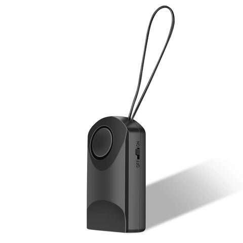 Touch Sensor Door Alarm With 120db Ultra Loud Ring Vibration Triggered Portable Security For Doors Totally For Home Apartment Hotel Travel Bedrooms Kids Toddlers Elderly Guests Keeps Your Space Safe And Quiet black plastic unit with on/off switch and loop strap
