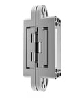 Heavy Duty Concealed Door Hinge Delivers True 180 Degree Swing For Interior Rooms in genuine chrome finish, showing adjustable hidden hardware.