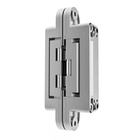 Heavy Duty Concealed Door Hinge Delivers True 180 Degree Swing For Interior Rooms in genuine chrome finish, showing adjustable hidden hardware.