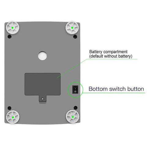 High Precision Lab Gram Counting Scale 1000g X 0.01g With RS232 Port bottom view showing battery compartment and switch
