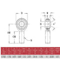 Badass 3/4 Inch 16 Pitch Heim Joints With Rh Lh Tube Adapters And Jam Nuts 4 Piece Rod End Bearing Set diagram with measurements.