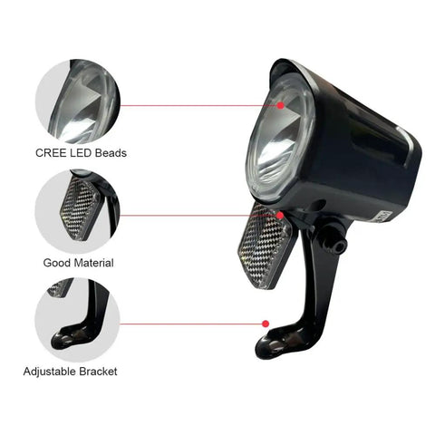 Universal 12V-72V LED Front Headlight for Electric Bikes and Scooters with CREE LED beads and adjustable bracket
