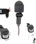 Outdoor PIR Motion Sensor Switch For LED Flood Light, DC 12V Automatic Infrared Sensor, various angles, range diagram