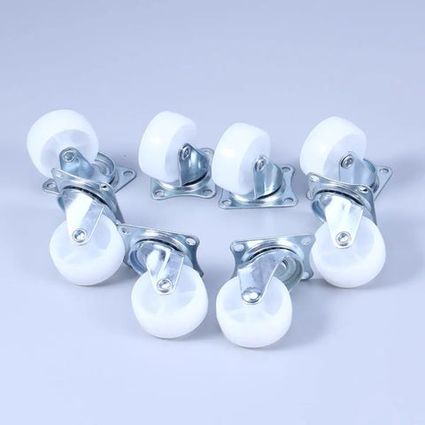 8 Pcs Inch Swivel PP Caster for Furniture, Silver Universal Wheel on a light background, showcasing sturdy silver mounts and white wheels.