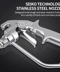 Close-up of stainless steel nozzle for Top Shelf Airless Paint Spray Gun With Reversible 517 Nozzle Tip, 5000 Psi Heavy Duty Workhorse.