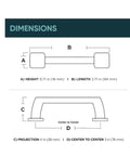 Technical dimensions of 3 Inch Rounded Square Cabinet Drawer Pull Matte Black Finish, Durable Metal Handle With 76mm Center To Center