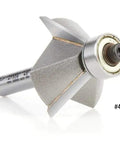 Pro Grade Carbide Tipped Chamfer Router Bit With Ball Bearing, 3 Flutes, 45 Degree Bevel, 15/16 Inch Diameter, side view