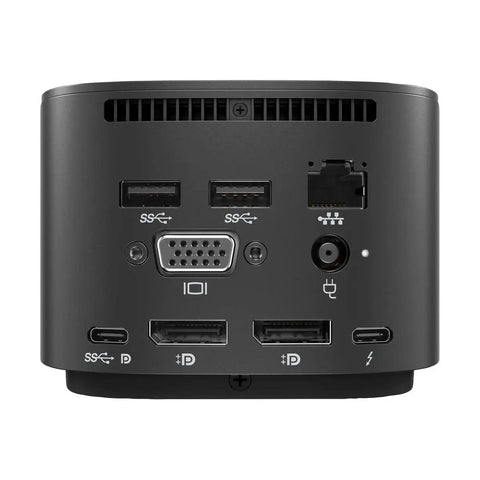 Heavy Duty Thunderbolt Three Dock With Two Hundred Thirty Watt Charger Dual Four K Monitor Support USB C and USB A Ports Ethernet VGA Plus Displayport layout