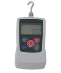 Mini Digital Force Tester 100N Push Pull Gauge With Built In Sensor, grey handheld unit with hook and LCD screen