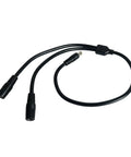 Slick Black Y Splitter Charging Extension Cable With Tangle Free Layout For Hassle Free Device Sync And Ultra Clean Cable Management Perfect For Tight Quarters Installations Plus Smart Short Throw Design Keeps Your Rig Looking Sharp, showing dual port design.