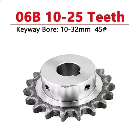 Rock Solid 06B Drive Sprocket Made From Premium Hardened Steel with 10-25 teeth, fits shafts up to 32mm, for heavy-duty use.