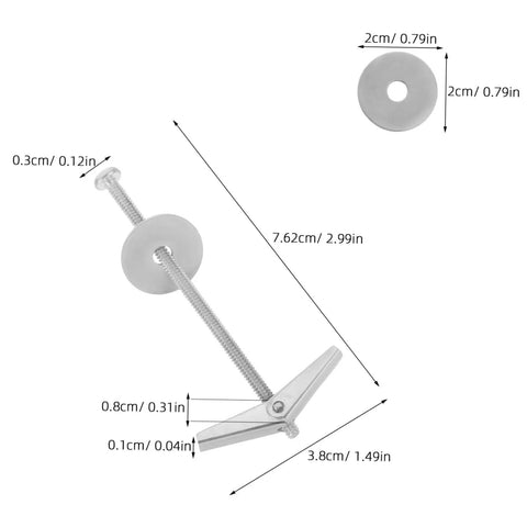 Detailed view of Heavy Duty Toggle Bolts And Wing Nuts Kit 15 Piece Metal Hollow Wall Anchors for Drywall with measurements shown.