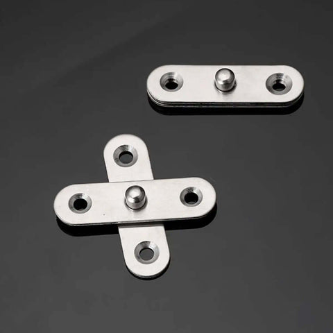 Close-up of 8 Pack 360 Degree Rotating Hidden Door Pivot Hinges Heavy Duty Stainless Steel Cabinet Hardware on black surface