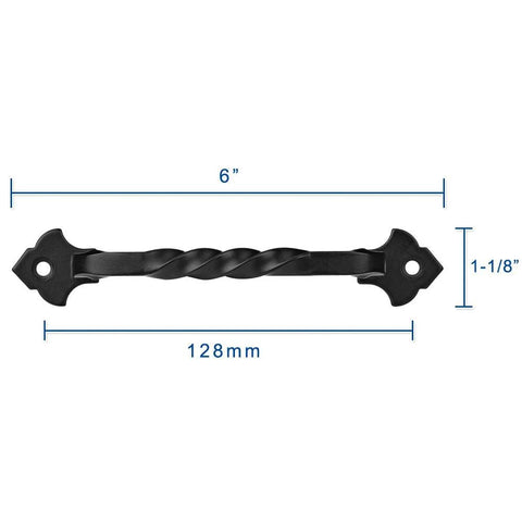 Twist Style Rustic Matte Black Cabinet Pulls For Kitchen Cabinets With 128mm Center To Center 5 Inch Hole Spacing 6 Inch Length Solid Steel Wrought Iron Finish