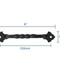 6 Inch Rustic Black Cabinet Hardware Twist Handle Pull With 128mm Hole Centers, Solid Steel Construction, top view with measurements