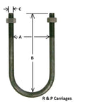 Four Half Inch U Bolts Trailer Leaf Spring Mount Kit For Three Inch Round Axles Fits 5200 Pound And 6000 Pound Axles Includes U Bolts Plates And Nuts Three By Six And One Half Inch GD Finish Beefed Up Ready To Roll, U-bolt dimensions labeled