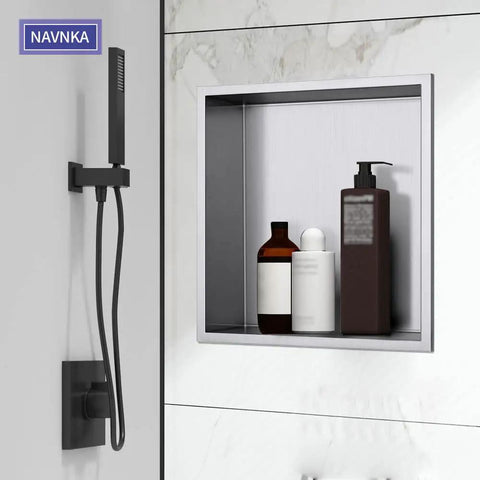 Shower Niche Insert 12 By 12 Inches No Tile Needed Stainless Steel Brushed Nickel Easy Install Rectangle Shower Shelf installed