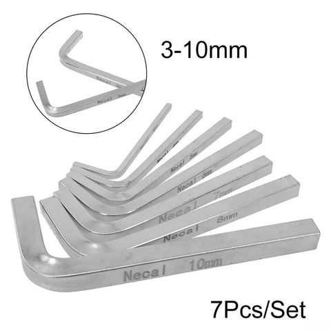 Heavy Duty 7 Piece Square Head Wrench Set L Shaped For Square Screws 3mm To 10mm Chromium Vanadium Steel