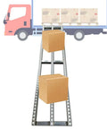 Straight Up Light Duty Gravity Conveyor With Portable Cargo Unloading Slide moving boxes from a truck ramp.