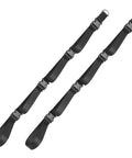 Adjustable black steel straps designed for wall storage, part of Heavy Duty Adjustable Wall Storage Straps For Garage Organization.