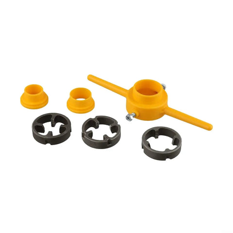 Premium PPR Pipe Thread Repair Kit With 6PCS Step Drill Tools And NPT Dies For PVC Water Pipes To Fix Leaks Fast Without Replacing Fittings In Your Home. yellow plastic repair tool with 3 dies and handle, for PVC/PPR pipe threading